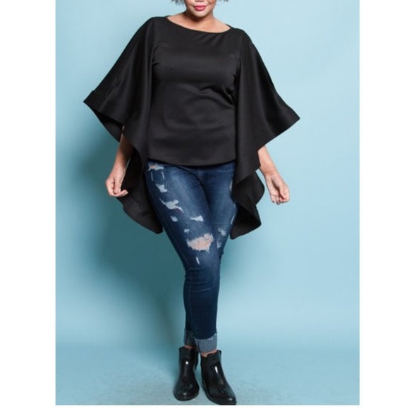 Plus Black Kimono Sleeve Fashion Top Blouse - Picture 2 of 8
